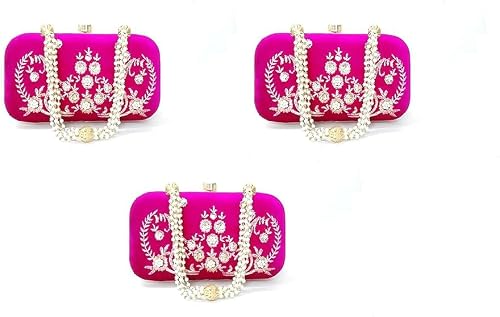 DUCHESS Women's Embroidered Fuchsia Box Clutch (Pack of 3)