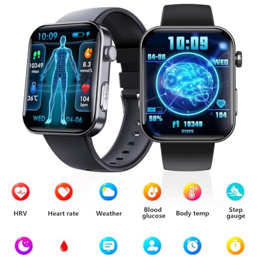 F300 Smart Watch, Health Tracker with Blood Sugar, Heart Rate, Blood Pressure, SpO2, Sleep Monitoring, Black