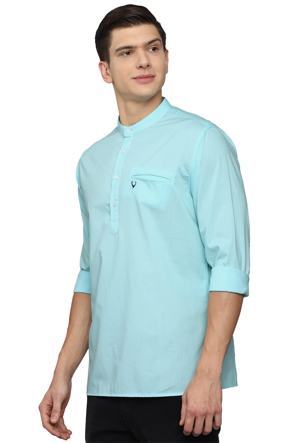 Allen Solly Men's Full Sleeves Short Kurta (ASKUQSTBQ58033_Powder Blue_38)