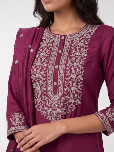 Max Women Embroidered Straight Kurta Set(Magenta_XL)