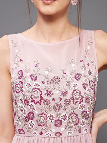 Miss Chase Women's Boat Neck Sleeveless Embellished GatheRegular Dress (MCAW25D88-99-RSF-04, Rhubarb Pink, M)