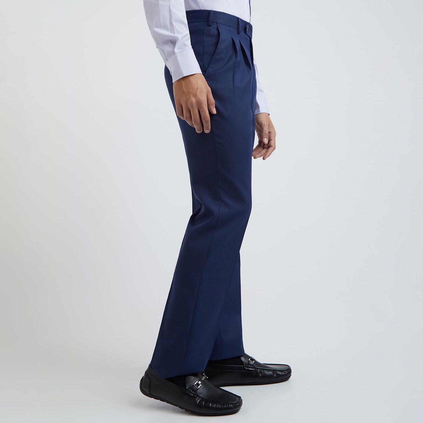 Raymond Men's Mid Rise Structure Pattern Classic Fit Polyester Blend Double Pleat Formal Trouser (Size: 34)-RMTA04880-B7 Dark Blue