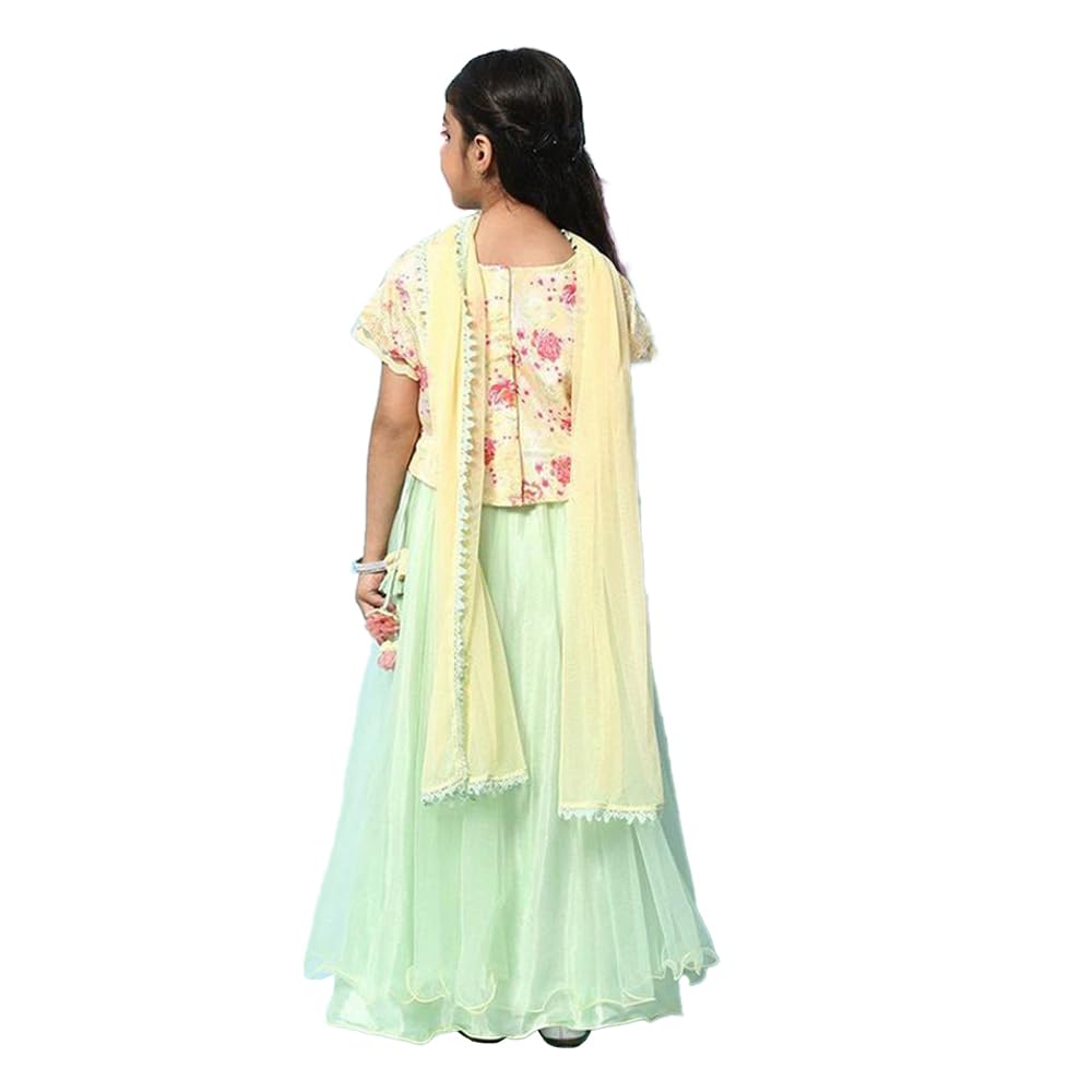 BIBA Printed Polyester Regular Fit Girls Blouse Lehenga Dupatta Set (YELLOW, 2-3 Y)