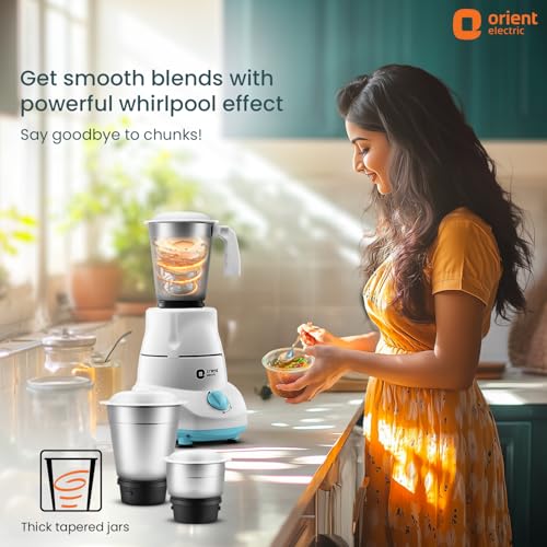 Orient Electric 500W mixer grinder | Kitchen Kraft 500 MGKK50B3 with 3 SS jars | Longer life balanced coil motor | ABS body | Uniform grinding | 5 years motor warranty
