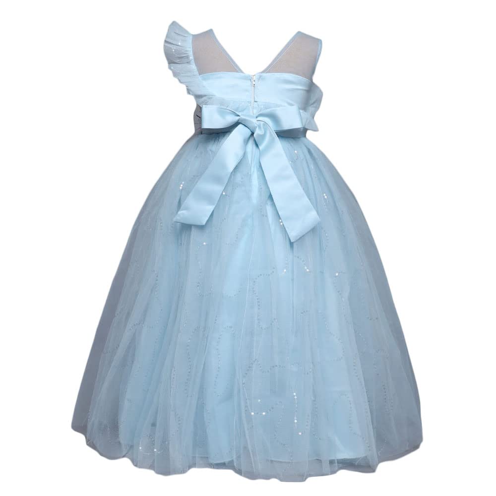 Hopscotch Girls Polyester Floral Applique Gown in Blue Color For Ages 11-12 Years (ZHG-4157002)