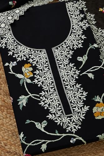 Soch Womens Black Organza Embroidered Unstitch Dress Material With Thread Work