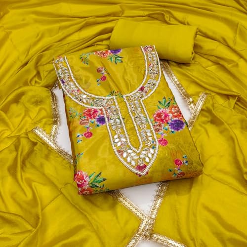 Leeli Peeri Designer Women's Chinon Silk Floral Printed Unstitched Salwar Suit Dress Material