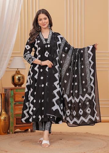 Manojava Women's Kurta with Palazzo and Dupatta Set, Traditional Indian Ethnic Wear, 3 Piece (IN, Alpha, XL, Regular, 3, BLACK)