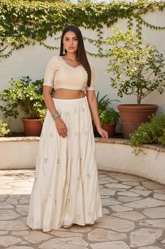 W for Woman Off-White Floral Sequin Work Flared Tissue Skirt (W50512-224656-S)