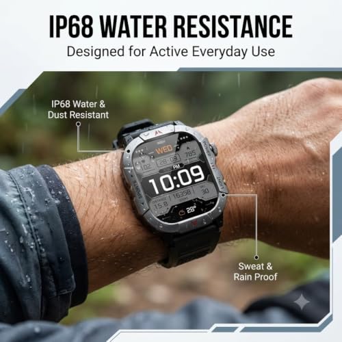 Drumstone Smart Watch for Men and Women, 2.01 Inch Square IPS Display, Bluetooth Calling, Fitness Tracker, IP68 Water Resistant Digital Smartwatch with Black Sports Band