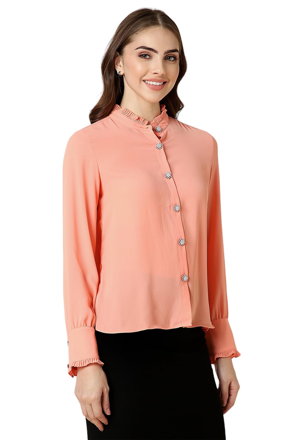 Allen Solly Women's Regular Fit Shirt (AHSFWRGFY75679_Peach