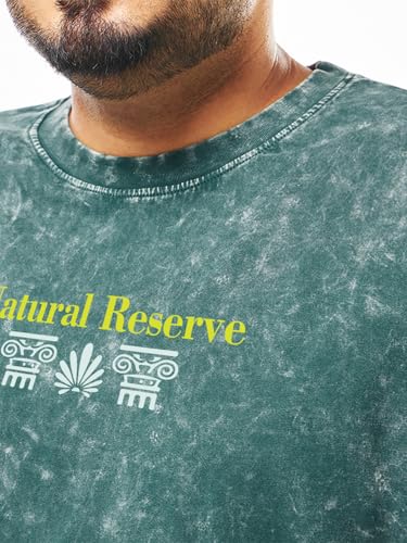 Bewakoof Men's Graphic Print Oversized Fit Half Sleeve Round Neck Pure Cotton Plus Size T-Shirt_694249_Green_4XL