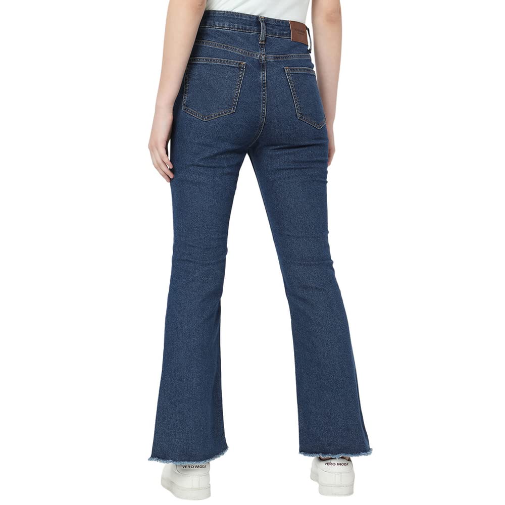 VERO MODA Women Solid Dark Blue Cotton-Organic Bootcut Fit High-Rise Jeans