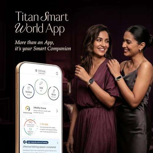Titan Orbis Women Smartwatch with 1.62” AMOLED Display,Luna Wellness,UV/AQI Index,Animated Watch Faces,QR Hub,Stress Monitoring,Breathe Exercise, Sleep,IP68,24/7 Health Suite - White