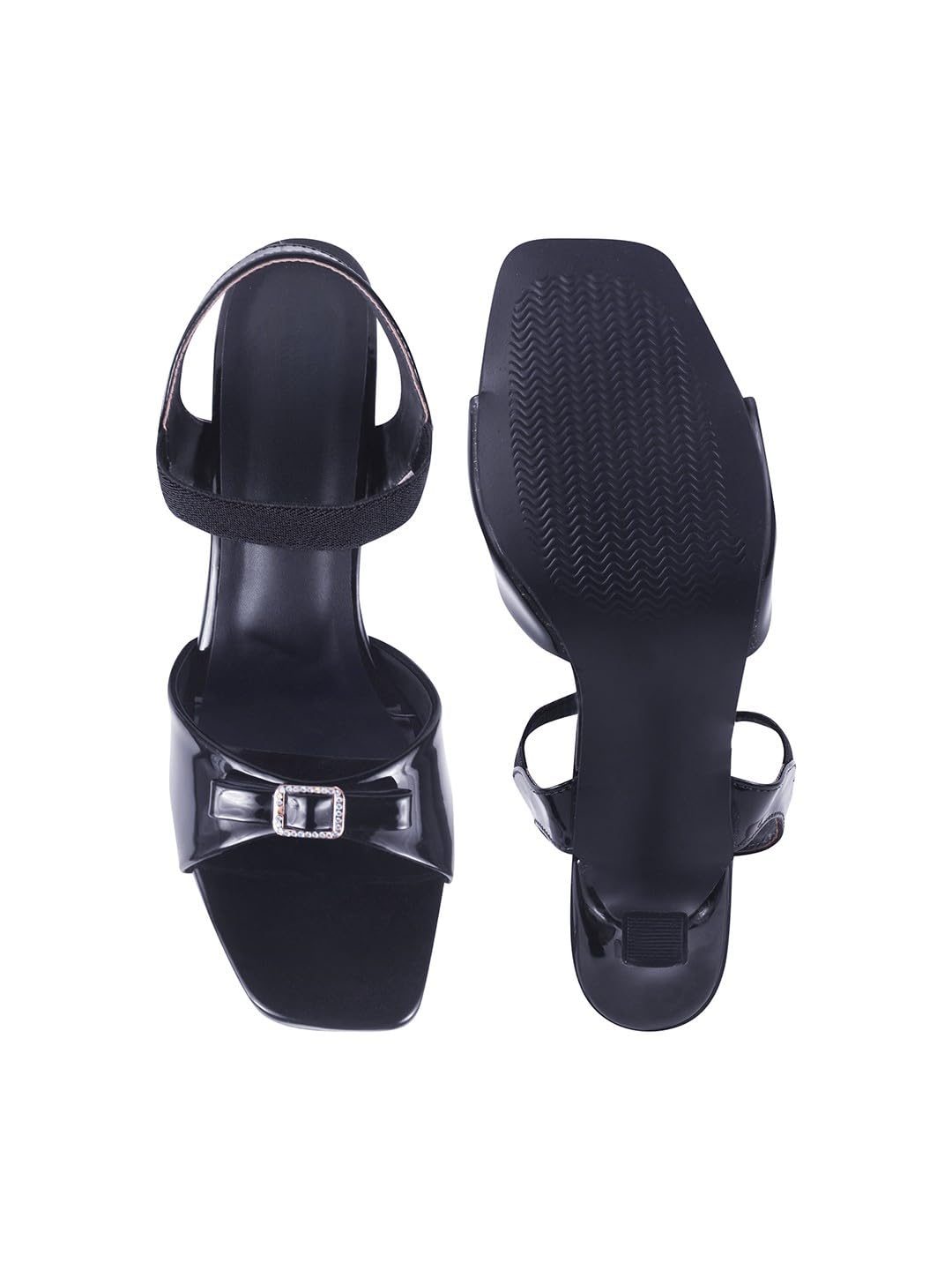 GLEMATOZ Women’s Black Block Heel Sandals with Ankle Strap & Comfortable Platform Elegant Party Heels for Evening & Wedding Footwear EU41