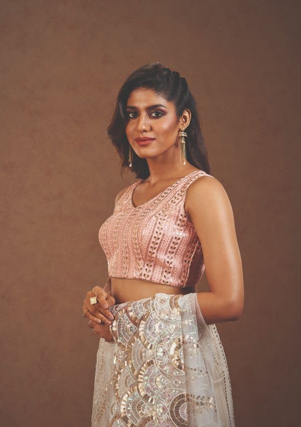 Salwar Studio Peach Embroidered Readymade Blouse- Pack of 1.