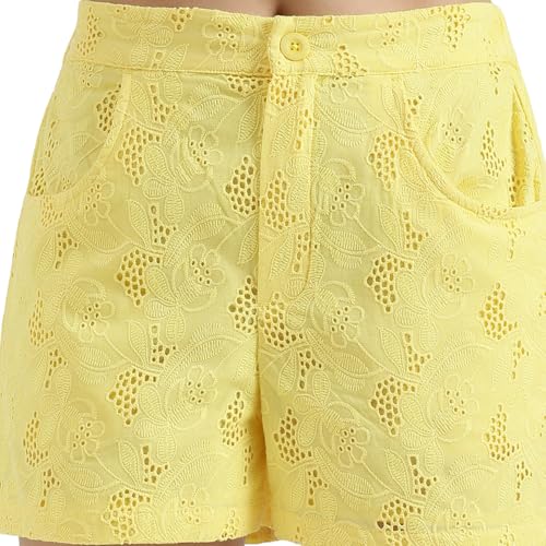 United Colors of Benetton Schiffli Embroidered Straight Fit Shorts (Size : 24) - 26P4WVNSH183I1G3 Yellow