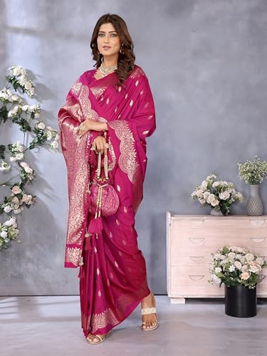 SGF11 Women's Kanjivaram Pure Soft Silk Saree With Unstitched Blouse Piece (Pink)