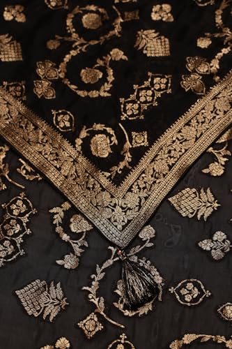 Soch Womens Black Vichitra Zari Woven Suit Set With Cutwork