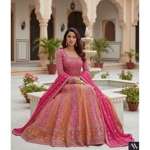 Maahi Lifestyle Kesariya Gulab | Elegant Anarkali gown with a graceful flared silhouette