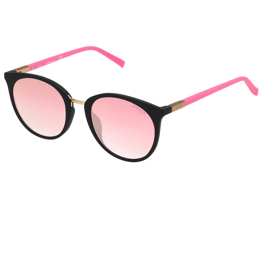Guess Women's Gu3022 Round Sunglasses, Matte Black & Bordeaux Mirror, 52 mm