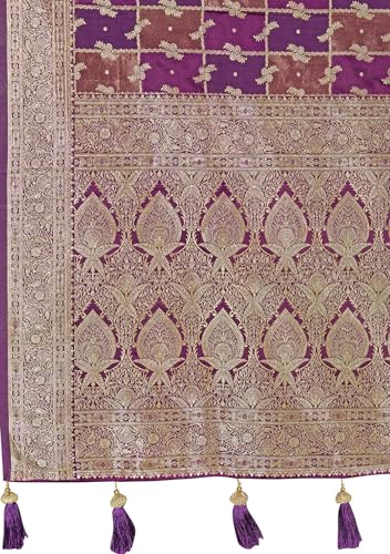 MANOHARI Women's Most Trendy Banarasi Satin Silk Woven Purple Wine Saree With Heavy Jacquard Work Saree With Blouse Piece_MN2054