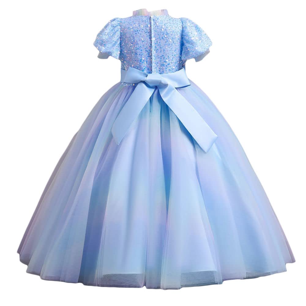 Hopscotch Girls Sequin Embellished Floor Length A Line Gown In Blue Color For Ages 10-11 Years