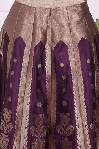 W for Woman Purple Embellished Jacquard Straight Crop Top, Skirt and Dupatta Set - (WS13240-314468-L)