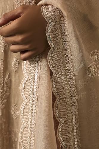 Wishful Women's Beige Embroidered Anarkali Kurta with Straight Pant and Dupatta Set - (SP12866-401193-M)