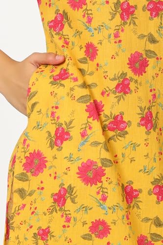 W for Woman Yellow Floral Printed Pure Cotton Kurta (Size: S)-24AUW12020-124771