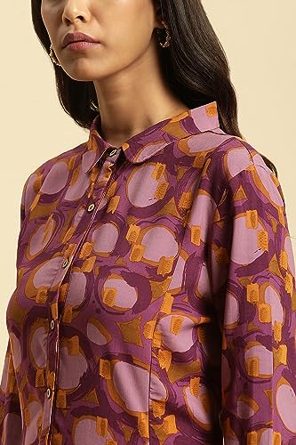 W for Woman Purple Abstract Printed A-line Western Dress_23AUW10039-810615_2XL