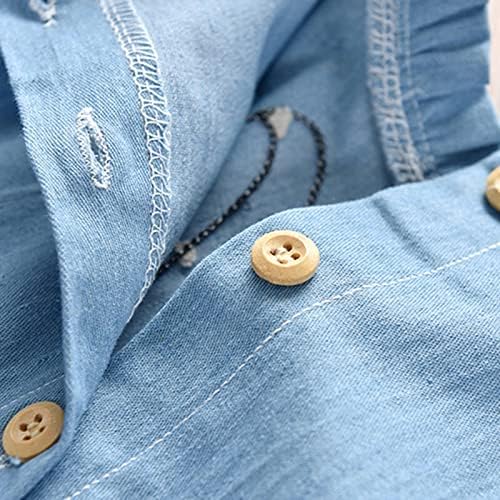 BENKILS Cute Fashion Floral Embroidered Cotton Denim Casual Frocks Dress (5-6 Years, Light Blue)