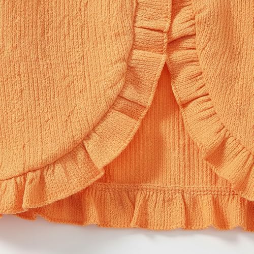 Hopscotch Girls Leaf Bow Applique Casual Dress in Orange Color for Age (6-7 Years)