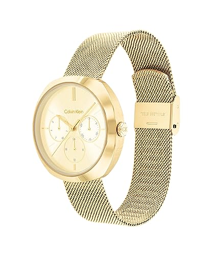 Calvin Klein Shape Qtz Multifunction Champagne Round Dial Women's Watch|Stainless Steel Material|Multi Color Band - 25200339