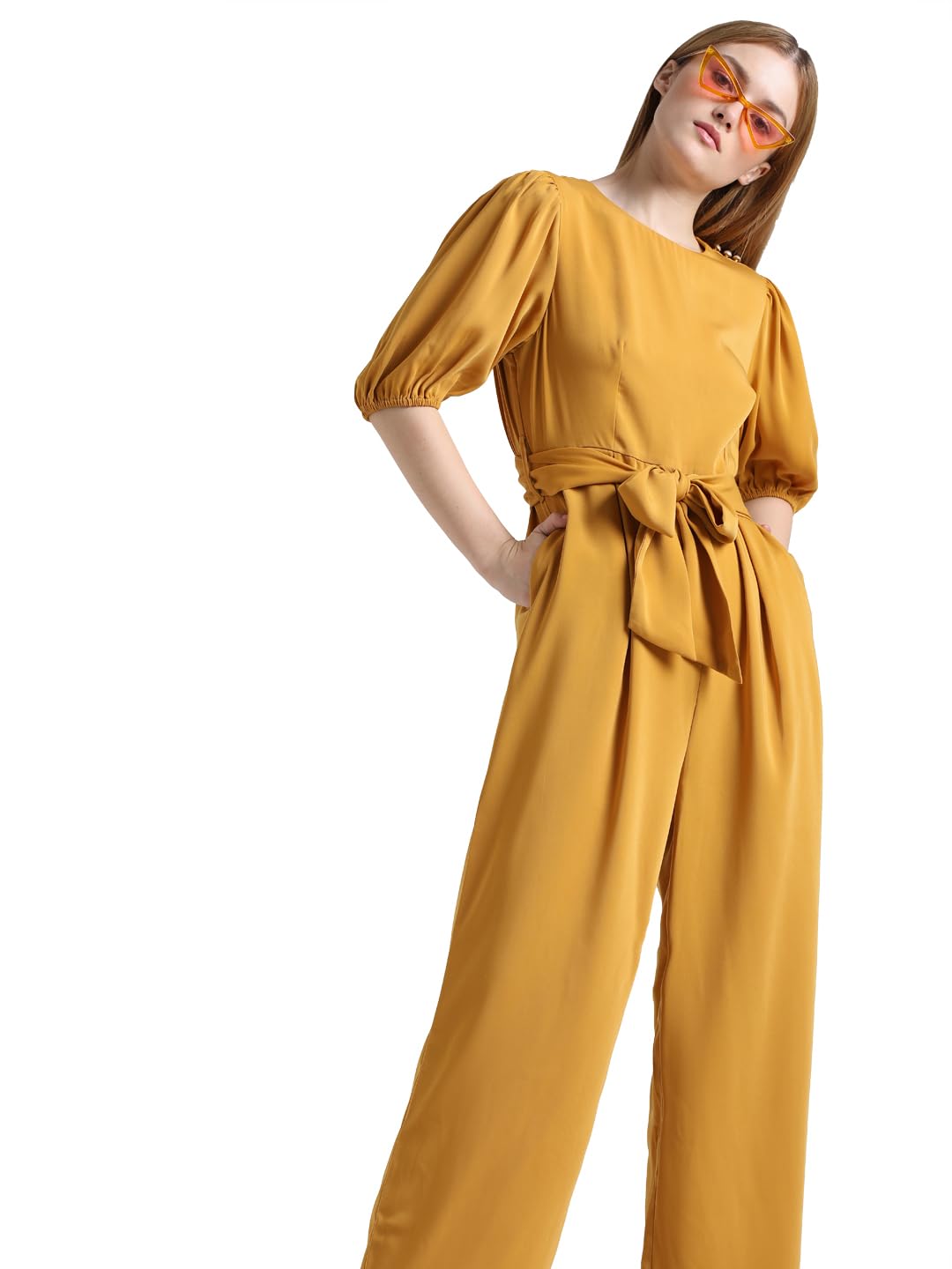 ONLY Women Solid Polyester Comfort Fit Yellow Jumpsuit