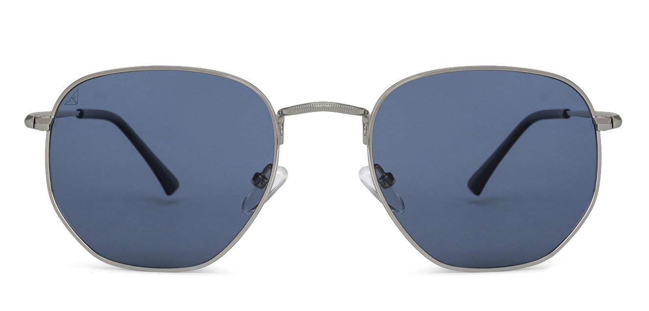 VINCENT CHASE EYEWEAR Polarized and 100% UV Protected | Silver-Blue Full Rim Hexagonal | Stylish & Premium Sunglasses | For Men & Women | Large | VC S12917