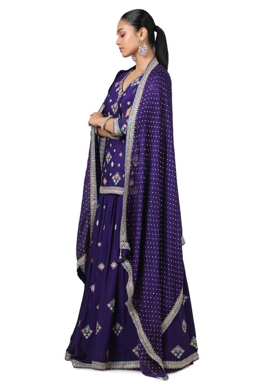 Soch Womens Purple Chinon Embroidered Ghagra Choli With Sequins