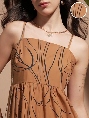 Vishudh Women Sleeveless Tie Neck Dress VVa1000070 Brown L