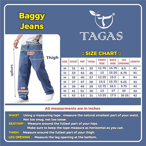 TAGAS Jeans for Men| Baggy Fit Cotton Pant for Mens || Relaxed FIT Denim Jeans|