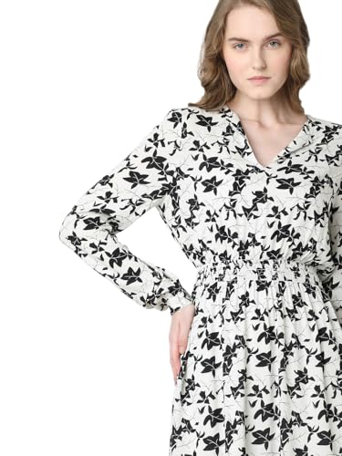VERO MODA Women Floral Print White Viscose Above Knee Length Fit and Flare Dress