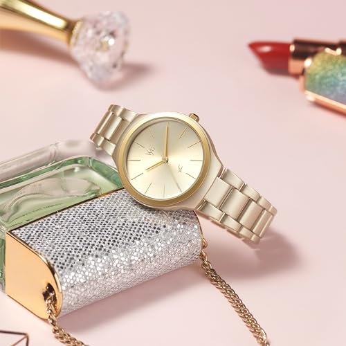 Fastrack Vyb Slayer Quartz Analog Golden Dial Metal Strap Watch for Girls-FV60008YM01W