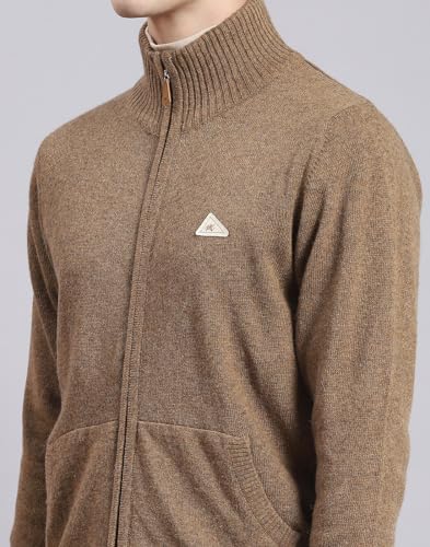 Monte Carlo Mens Woolen Blend Solid Sweater (1230124Zp-1653-46, Mid Browm, 3XL)