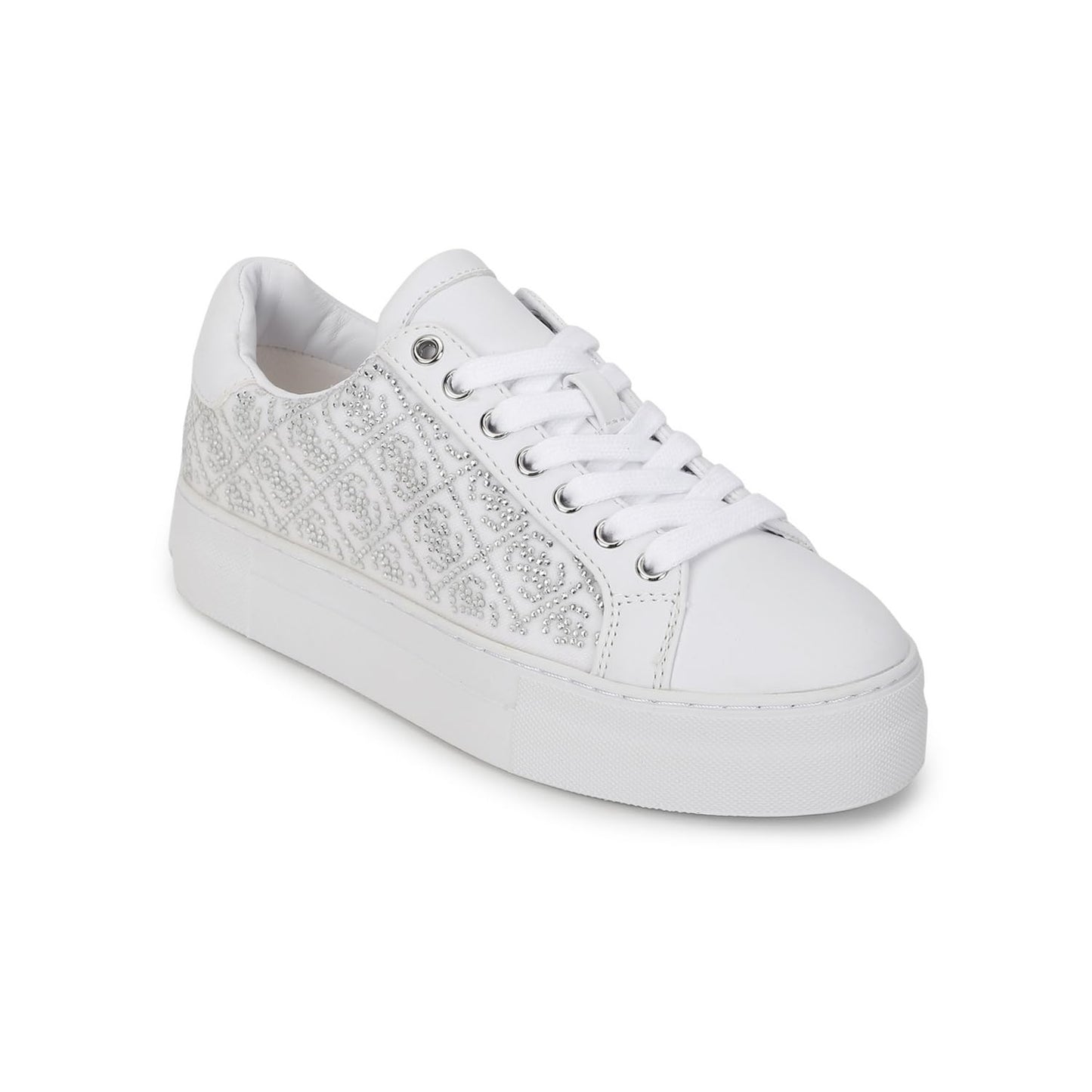 GUESS Women White Embellished Lace-Up Sneakers