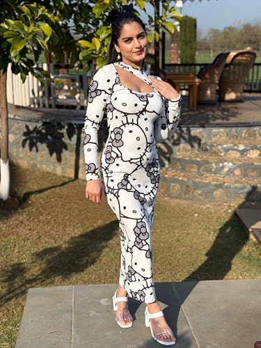 Tandul Women's Cotton Blend Regular Sleeves Multicolor Dress - Maxi/Full Length Animal Print Fashion Medium Size for Office, Casual, Festive & Party (12368)