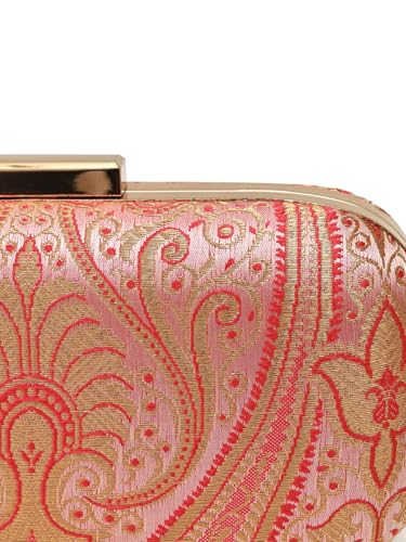 THE TAN CLAN Elora Banarasi Long Clutch Purses Luxury Handbags Bag for Women | Elegant Evening Handbag, Stylish Purse with Magnetic Closure