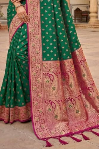 SGF11 Women's Kanjivaram Soft Silk Saree With Unstiched Blouse Piece (Green)