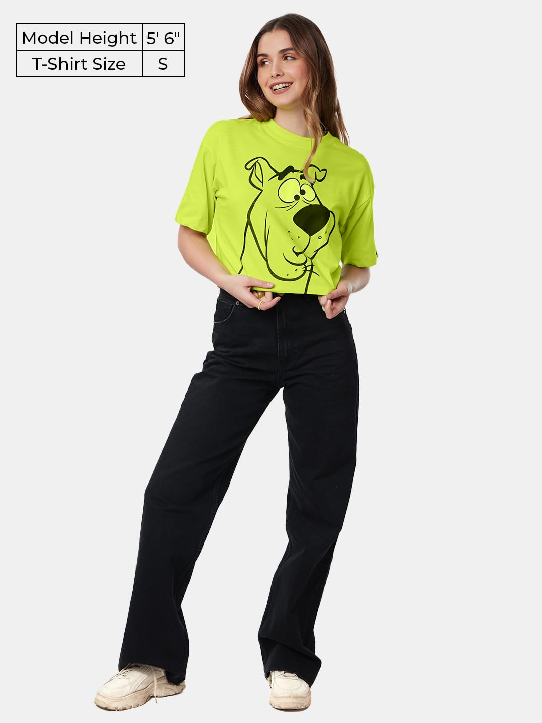 The Souled Store| Official Scooby Doo: Huh Women and Girls T-Shirts|Half Sleeve|Loose fit Graphic Printed|100% Cotton Green Color Women Oversized Cropped T-Shirts