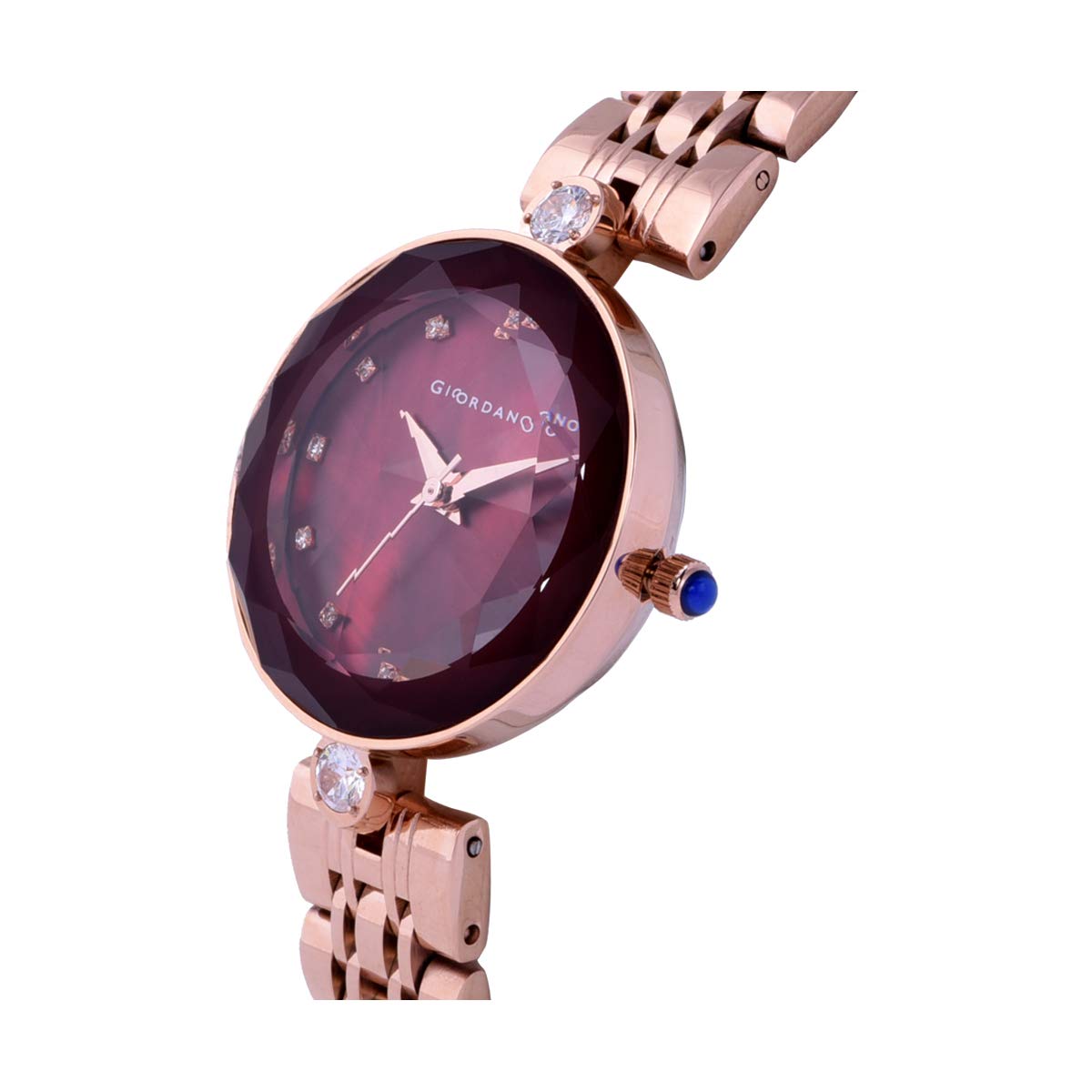 Giordano Eleganza Collection Round Analog Watch for Women, Diamond-Set with Metal Strap Ladies Water Resistant Wrist Watch - GZ-60014