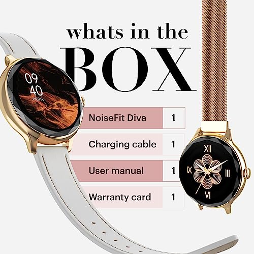 Noise Diva Smartwatch with Diamond Cut dial, Glossy Metallic Finish, AMOLED Display, Mesh Metal and Leather Strap Options, 100+ Watch Faces, Female Cycle Tracker smart Watch for Women (Gold Link)