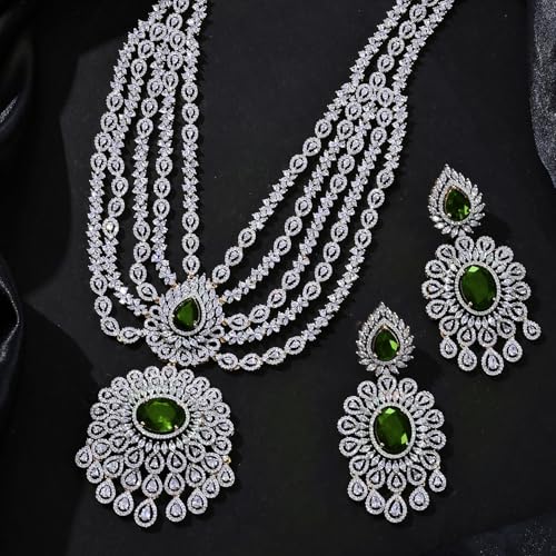 VOYLLA Glorious Green American Diamond Necklace Set|Necklace Set For Women|Women Necklace Set |Gold Necklace Set For Women|American Diamond|Festival|Diwali|Party|Wedding|Gift For Women|